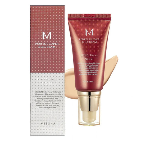 M Perfect Cover BB Cream (Original) – SPF42/PA+++ Full Coverage, Hydrating & Brightening – Shade No.21 (50ml)