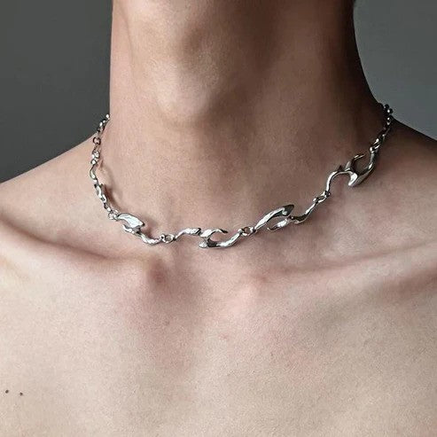 Irregular Shaped Metal Necklace - Silver Alloy Clavicle Chain with Geometric Pendant for Unisex | Electroplated, 51cm-60cm