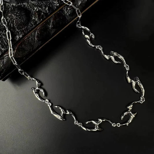 Irregular Shaped Metal Necklace - Silver Alloy Clavicle Chain with Geometric Pendant for Unisex | Electroplated, 51cm-60cm