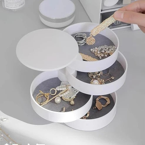 Elegant Round Jewelry Box – Ample Storage for Rings, Earrings, & Necklace